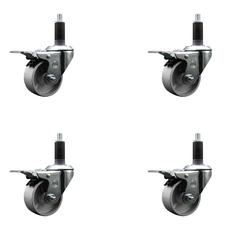Service Caster 3'' Semi Steel Swivel 1-1/8'' Expanding Stem Caster Set Total Lock Brake, 4PK SCC-EXTTL20S315-SSR-118-4